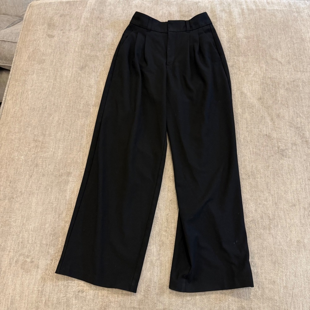 GU Wide Leg Pants‎ Black High Waist Pleated Elastic Back Size S